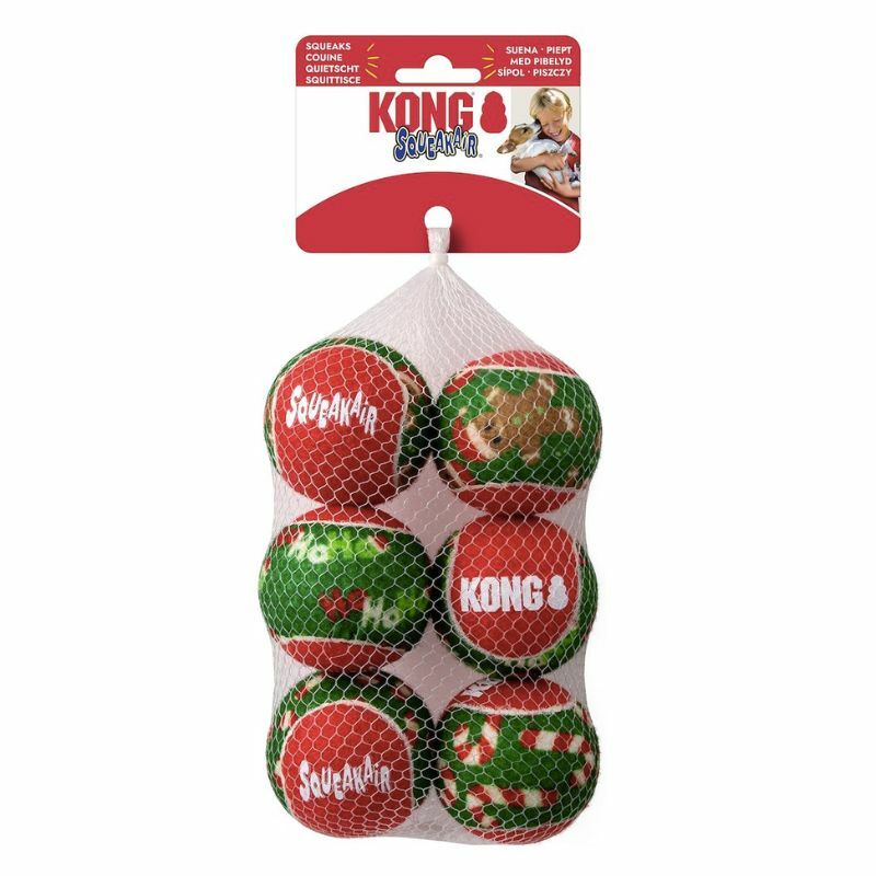 KONG HOLIDAY SQUEAKAIR  - zestaw średnich piłek -  zabawka dla psa, 6,3 cm