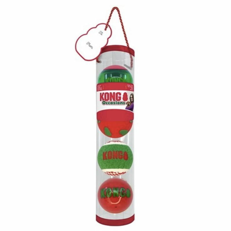 KONG HOLIDAY SQUEAKAIR  - zestaw 4 średnich piłek -  zabawka dla psa, 6,3 cm