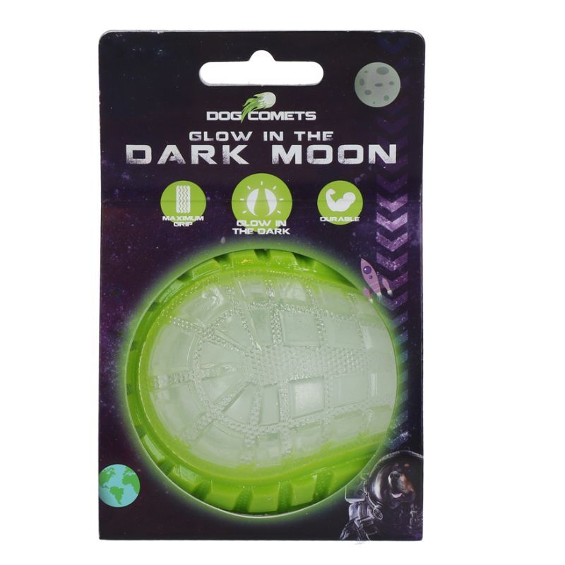 Dog Comets Glow in the Dark Moon – świecąca piłka dla psa – rozmiar M, 7,5 cm - zielona