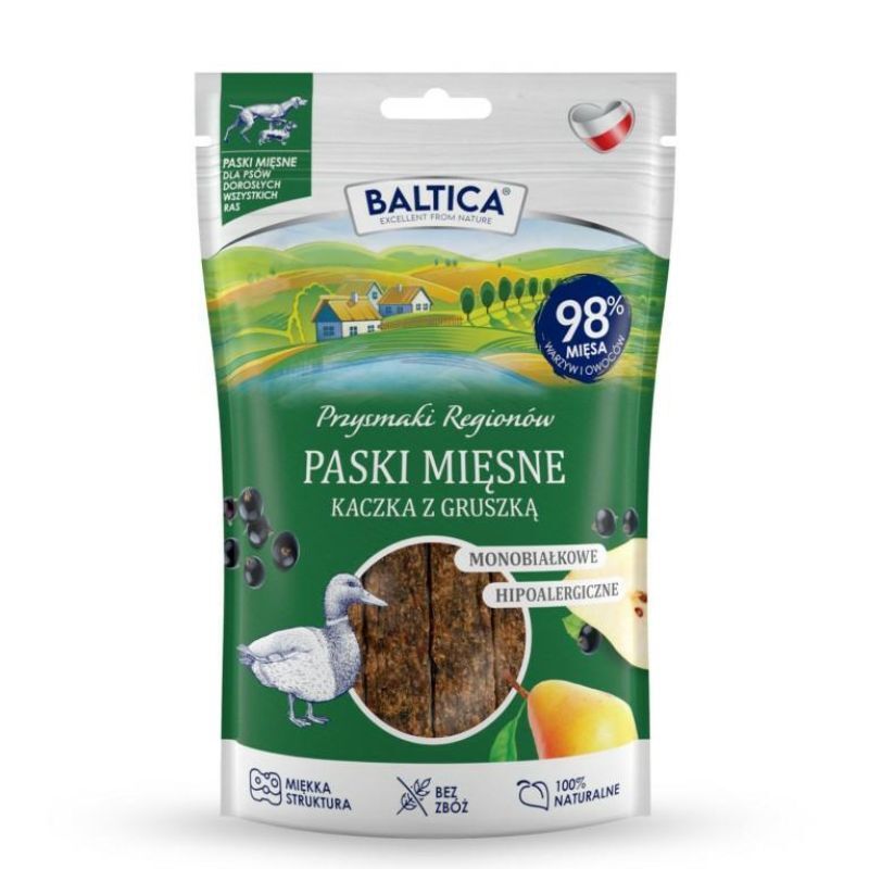 BALTICA Smaki Regionów - mięsne paski kaczka z gruszką - przysmak dla psa, 90 g