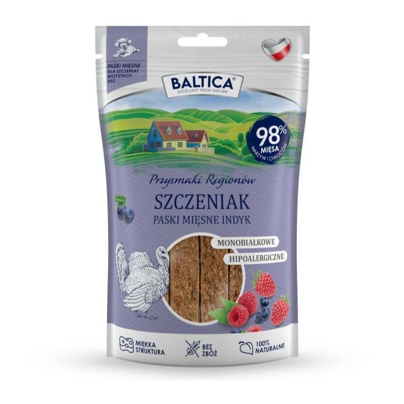 BALTICA Smaki Regionów - mięsne paski z indyka - przysmak dla szczeniaka, 90 g