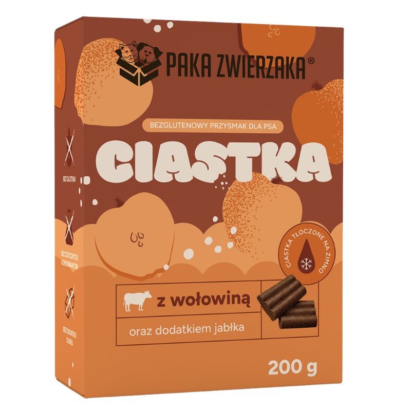 PAKA ZWIERZAKA - wołowina z jabłkiem - ciastka dla psa, 200g