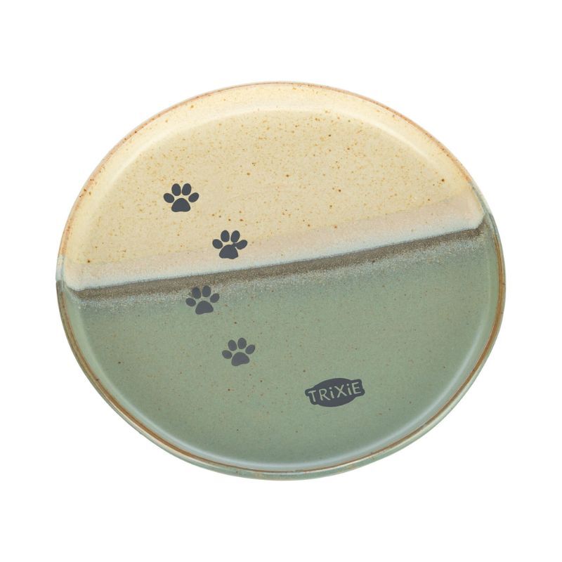 Trixie – miska ceramiczna dla kota – 0,2 l / Ø 16 cm – zielono-beżowa