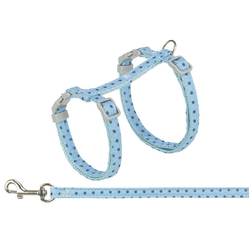 Trixie – szelki dla kota ze smyczą w kropki – 28–45 cm / 10 mm – smycz 1,20 m – niebieskie