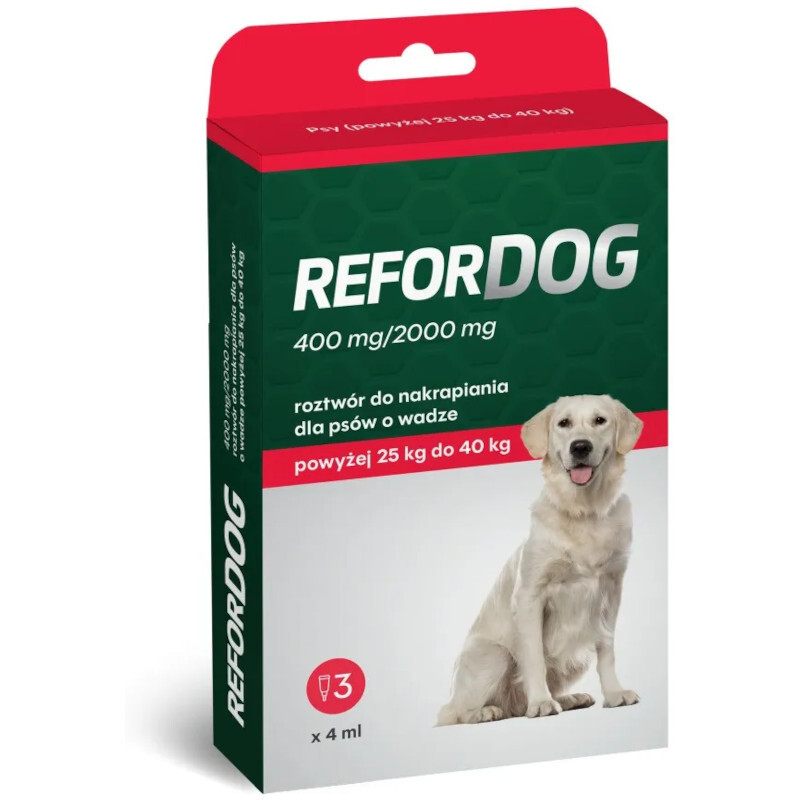 Refordog dla psów 25–40 kg 3 pipety x 4 ml preparat spot-on przeciw pasożytom