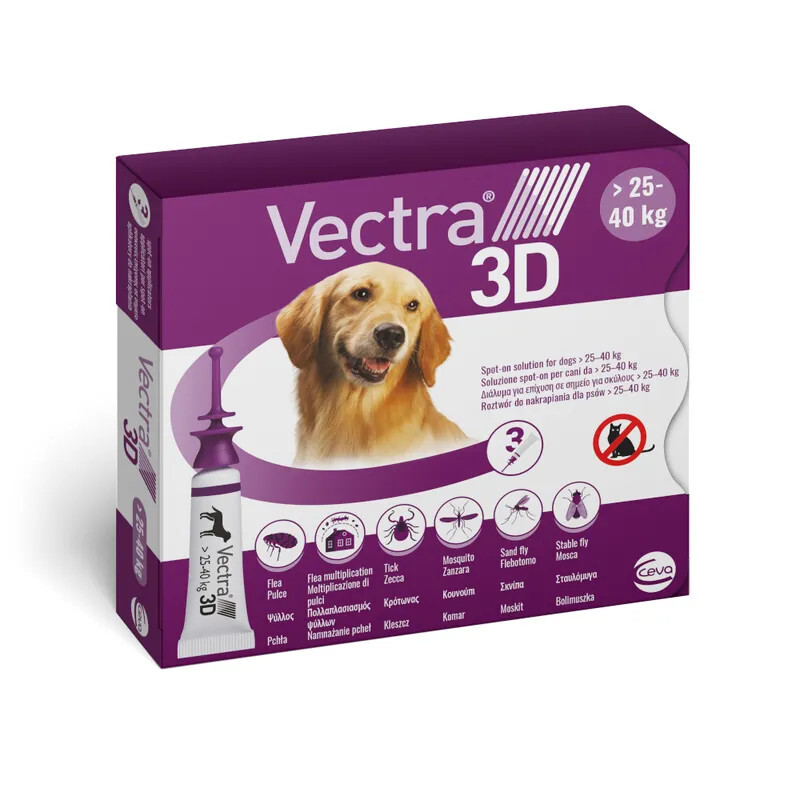 Vectra 3D Krople na Pchły i Kleszcze dla Psów 25-40 kg | L | 3 Pipetki