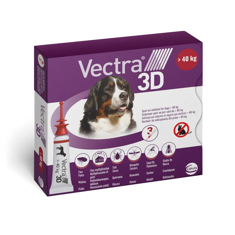 Vectra 3D Krople na Pchły i Kleszcze dla Psów 40 kg | XL | 3 Pipetki