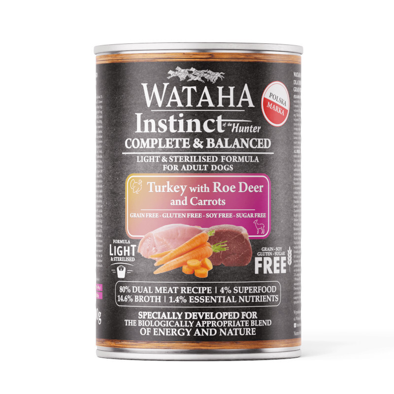 WATAHA INSTINCT 80% LIGHT INDYK SARNA MARCHEW - Karma mokra dla psów 400g