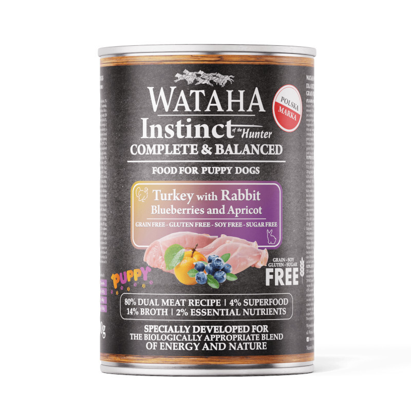 WATAHA INSTINCT 80% PUPPY INDYK KRÓLIK MORELA - Karma mokra dla szczeniąt 400g