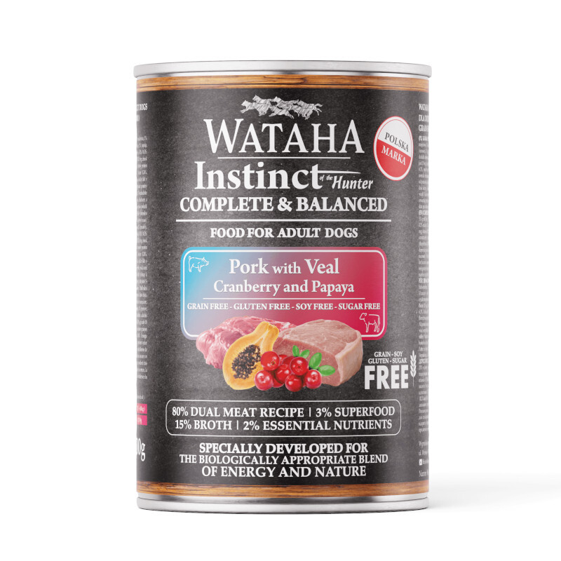 WATAHA INSTINCT 80% WIEPRZOWINA CIELĘCINA PAPAJA - Karma mokra dla psów 400g
