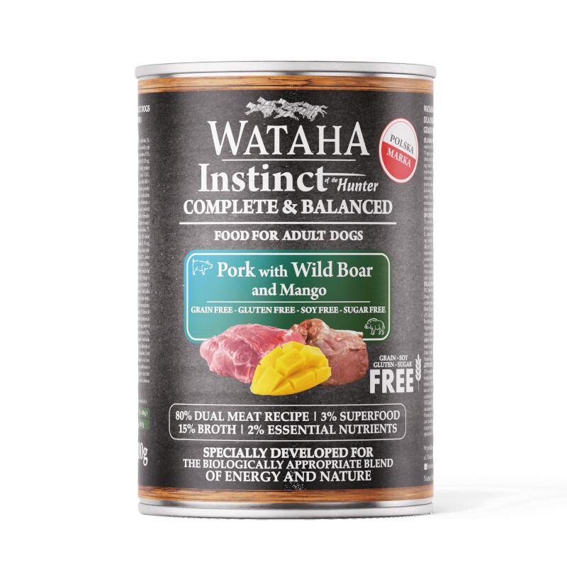 WATAHA INSTINCT 80% WIEPRZOWINA DZIK MANGO - Karma mokra dla psów 400g
