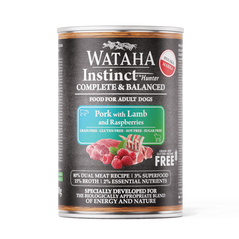 WATAHA INSTINCT 80% WIEPRZOWINA JAGNIĘCINA MALINY - Karma mokra dla psów 400g