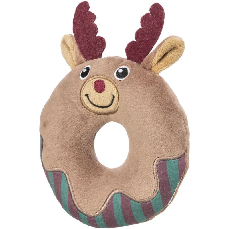 Trixie Xmas Donut Łoś - brązowa pluszowa zabawka z piszczałką dla psa - 14 cm