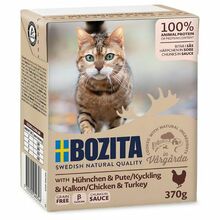 Bozita Chicken & Turkey- karma dla kota z kurczakiem i indykiem w sosie, karton 370g Zawartość mięsa 93 %!