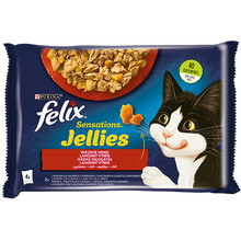 FELIX SENSATIONS WIEJSKIE SMAKI W GALARETCE z wołowiną i kurczakiem, Multipack 4x85g - KARMA DLA KOTA