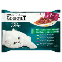 Purina Gourmet Perle Mini fileciki w sosie z warzywami - karma dla kota, 3+1