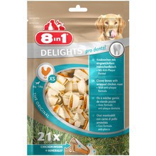 8in1 Delights Pro Dental Bones XS - przysmak dla małego psa ze skóry z kurczakiem, 21 sztuk