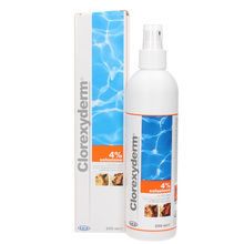 CLOREXYDERM Soluzione 4% Spray - Preparat bakterio- i grzybiczobójczy, zapobiegający zakażeniom skóry dla psów i kotów, 200 ml