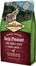 CARNILOVE CAT DUCK&PHEASANT HAIRBALL CONTROL - Kaczka i bażant - Pełnoporcjowa karma sucha dla kota, 400g, 2kg lub 6 kg