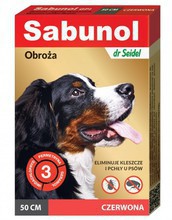 SABUNOL GPI - obroża przeciw kleszczom i pchłom dla psa, kolor czerwony