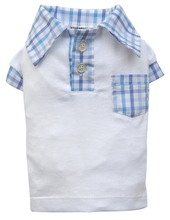 DOGGYDOLLY koszulka polo biała z niebieską kratą, dla małego psa