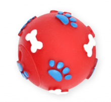 PET NOVA Piłka ze wzorem łapek i kości czerwona - zabawka winylowa dla psa, 6 cm