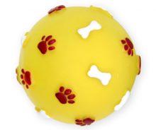 PET NOVA Piłka ze wzorem łapek i kości żółta- zabawka winylowa dla psa, 7,5 cm