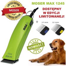 MOSER 1245 Max 45 - maszynka sieciowa z ostrzem 1 mm + 2 nasadki metalowe (10 mm, 16 mm), kolor zielony