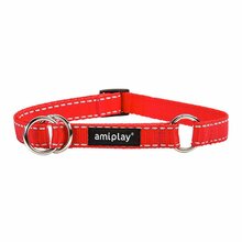 Amiplay - obroża półzaciskowa, seria Reflective z nicią odblaskową, kolor czerwony