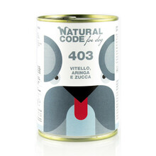 Natural Code 403 Cielęcina, śledź i dynia - Mokra karma dla psa, puszka 400g