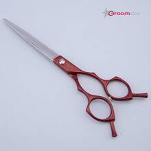 Groomstar - profesjonalne nożyczki proste, do stylu azjatyckiego, czerwone, 6.5"