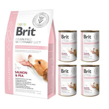 BRIT Grain-Free Veterinary Diet Hypoallergenic sucha karma dla psa 2kg + 4 puszki - Pakiet dla psów z problemami dermatologicznymi