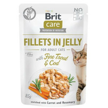 Brit Care Cat Pouch, Dorsz i pstrąg w galaretce - mokra karma dla kota, saszetka 85g