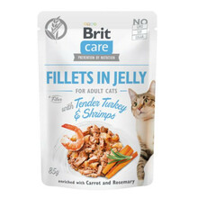 Brit Care Cat Pouch, Indyk i krewetki w galaretce - mokra karma dla kota, saszetka 85g