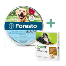 Foresto obroża przeciw pchłom i kleszczom dla psów powyżej 8kg wagi ciała + DRONTAL PLUS FLAVOUR 35kg - TABLETKI NA ODROBACZENIE DLA PSÓW, 2SZT.