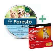 Foresto obroża przeciw pchłom i kleszczom dla kotów i psów poniżej 8kg wagi ciała + Fiprex krople przeciwko pchłom i kleszczom S do 10kg