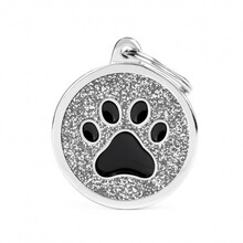 MY FAMILY Big Circle Grey Glitter Black Paw - ADRESÓWKA DLA PSA