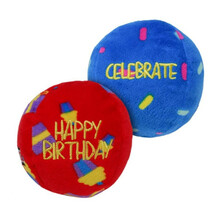 KONG® Occasions Birthday Balls 2-pack M - pluszowe, urodzinowe piłki dla psa (2 sztuki), średnica 8cm