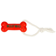 DINGO Sznur z kością WOOFMAS - świąteczna zabawka dla psa, kolor czerwony