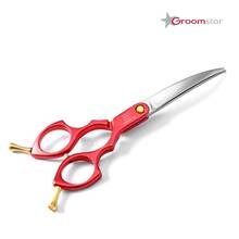 GroomStar - profesjonalne nożyczki gięte ze stali VG10, do główek w stylu azjatyckim, 6", czerwone