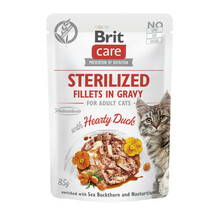 Brit Care Cat Sterilized Fillets in Gravy with Hearty Duck - mokra karma dla kotów dorosłych kastrowanych, saszetka 85g