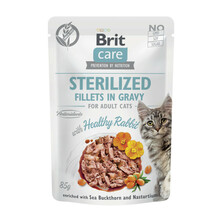 Brit Care Cat Sterilized Fillets in Gravy with Healthy Rabbit - mokra karma dla kotów dorosłych kastrowanych, saszetka 85g