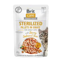 Brit Care Cat Sterilized Fillets in Gravy with Savory Salmon&Tuna - mokra karma dla kotów dorosłych kastrowanych, saszetka 85g