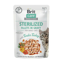 Brit Care Cat Sterilized Fillets in Gravy with Tender Turkey - mokra karma dla kotów dorosłych kastrowanych, saszetka 85g