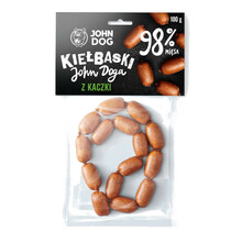 JOHN DOG Mini Kiełbaski z kaczki - Naturalny, suszony przysmak zawierający aż 98% mięsa, 100g