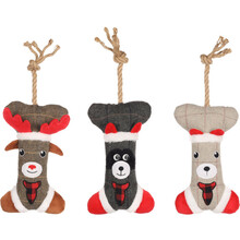 FLAMINGO Świąteczna kość z liną - zabawka dla psa, trzy rodzaje, 35cm, 1szt