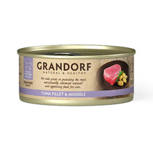 GRANDORF Tuna Fillet & Mussels - mokra karma dla kota z filetem z tuńczyka i małżami, puszka 70g