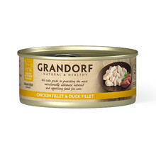 GRANDORF Chicken Breast & Duck Fillet - mokra karma dla kota z filetem z kurczaka i kaczki, puszka 70g