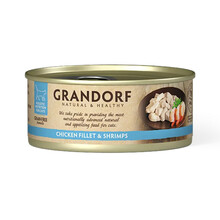 GRANDORF Chicken Breast & Shrimps - mokra karma dla kota z filetem z kurczaka i krewetkami, puszka 70g