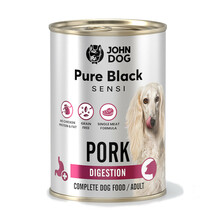 JOHN DOG Pure Black Sensi digestion wieprzowina - Pełnoporcjowa karma wspierająca funkcjonowanie układu trawiennego, puszka 400g